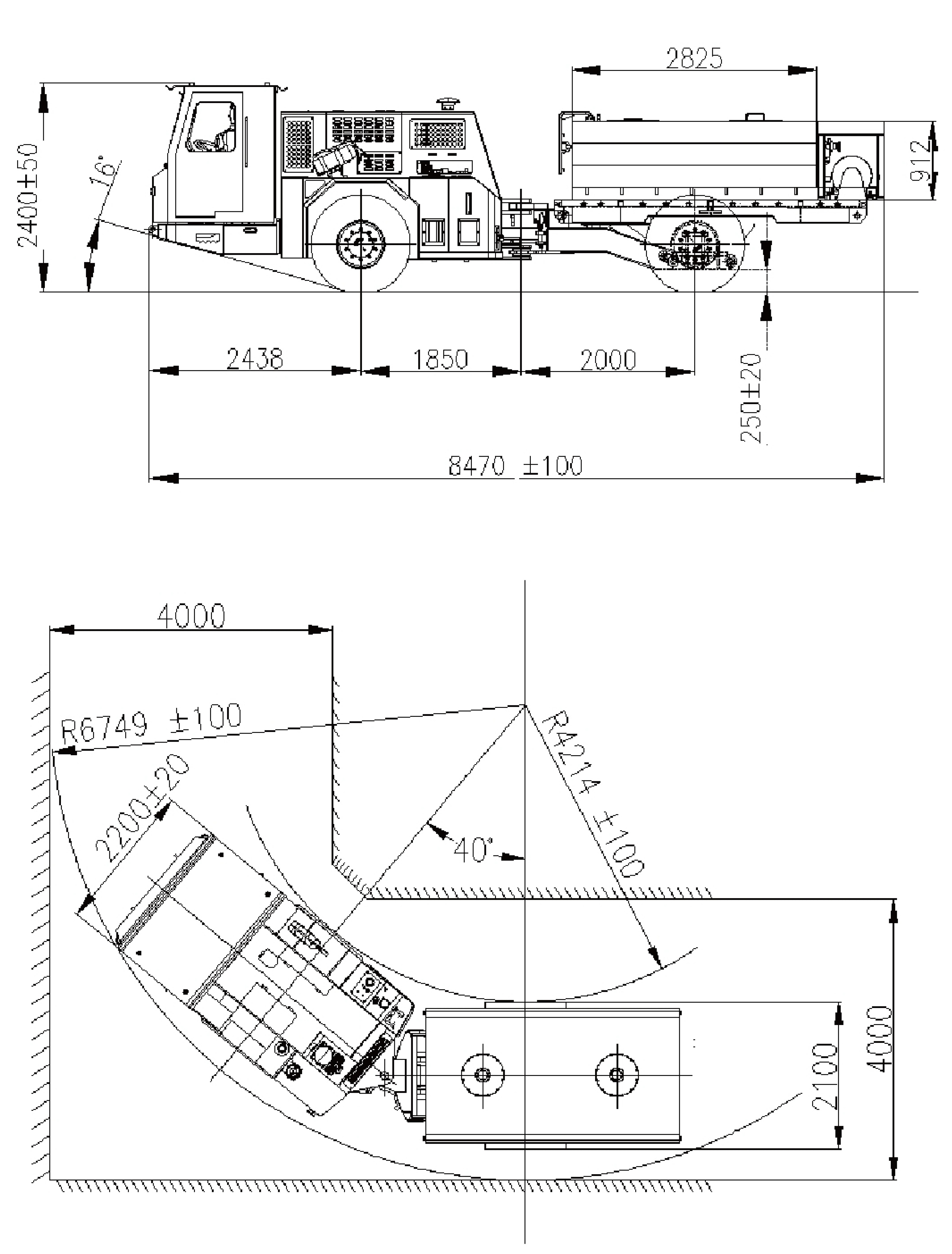 Overall Dimensions of FUD03 Dimensioni d'ingombro del FUD03